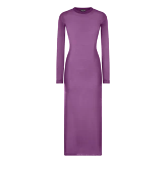 Ankle Length Crewneck Silk Dress
