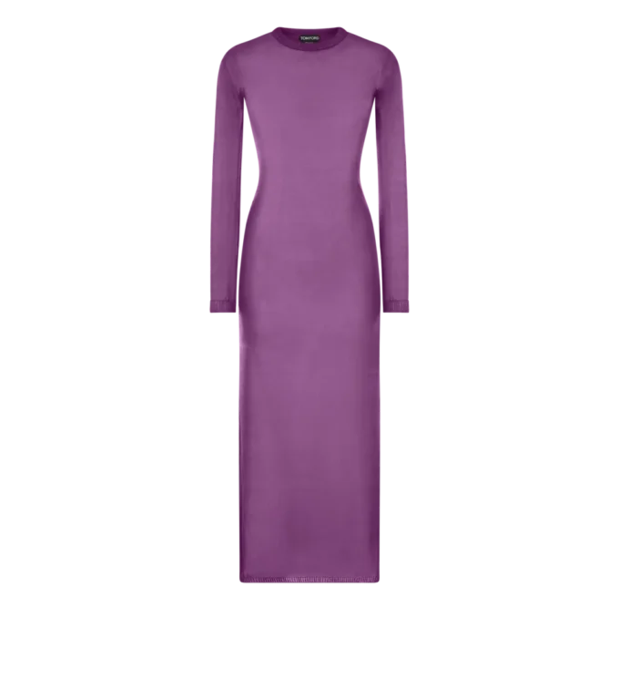Ankle Length Crewneck Silk Dress
