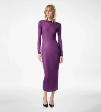 Ankle Length Crewneck Silk Dress