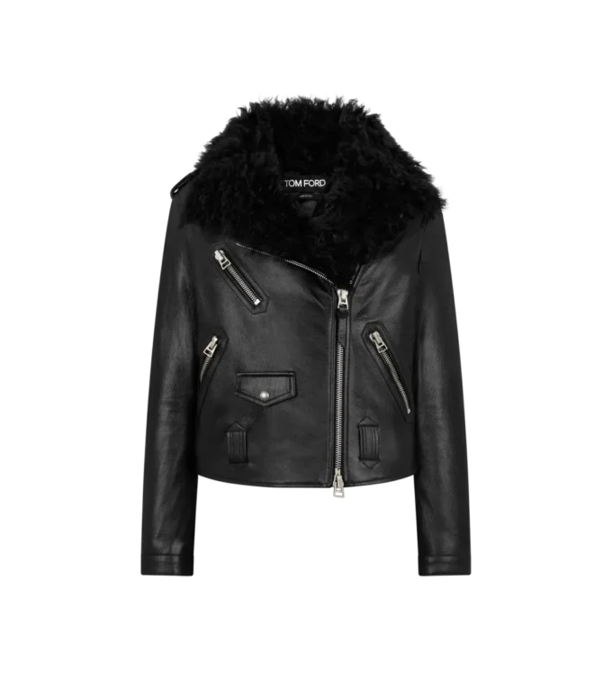 Asymmetric Leather Biker Jacket with Shearling Asymmetric Leather Biker Jacket with Shearling