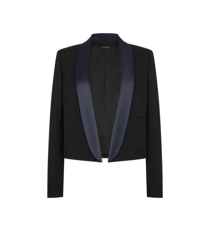 Bi-Color Single Breasted Shawl Lapel Cropped Tuxedo Jacket