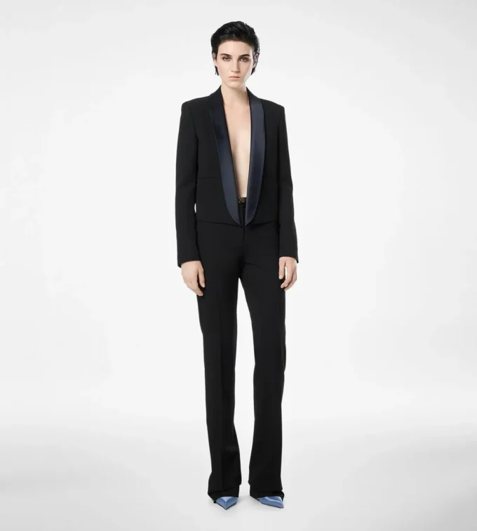 Bi-Color Single Breasted Shawl Lapel Cropped Tuxedo Jacket