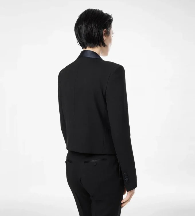 Bi-Color Single Breasted Shawl Lapel Cropped Tuxedo Jacket