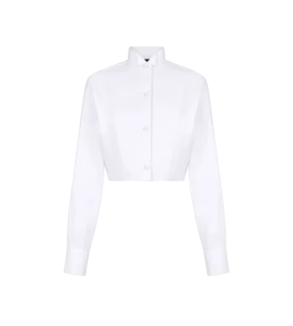 Bonded Cotton Silk Blend Poplin Cropped Shirt