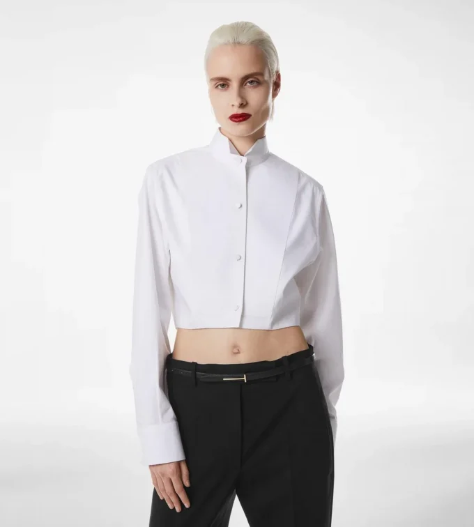 Bonded Cotton Silk Blend Poplin Cropped Shirt Bonded Cotton Silk Blend Poplin Cropped Shirt