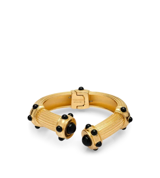 Brass and Crystal Cabochons Cuff