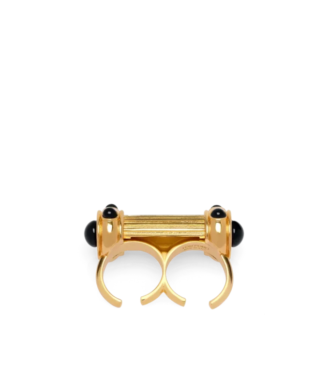 Brass and Crystal Cabochons Ring
