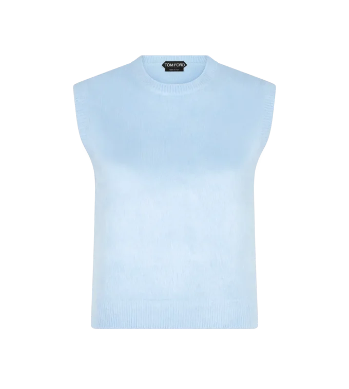 Brushed Silk Jersey Knit Crewneck Tank