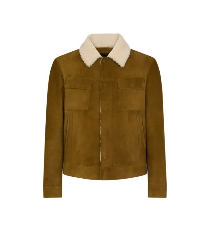 Brushed Suede Shearling Collar Trucker