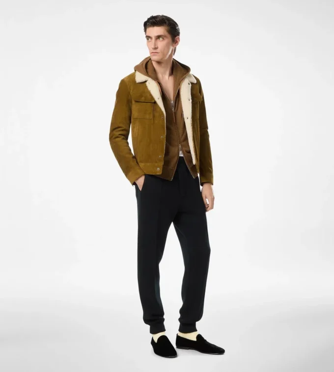 Brushed Suede Shearling Collar Trucker