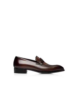 Burnished Leather and Alligator Elkan Twisted Band Loafer