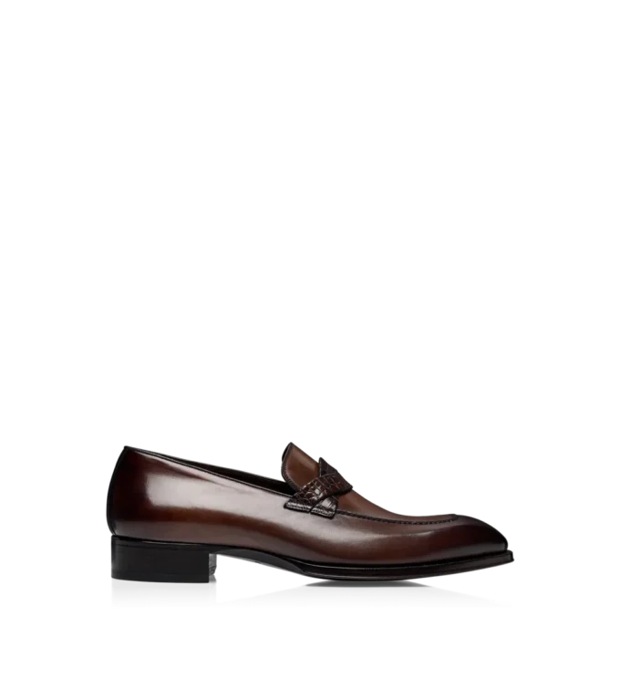 Burnished Leather and Alligator Elkan Twisted Band Loafer Burnished Leather and Alligator Elkan Twisted Band Loafer