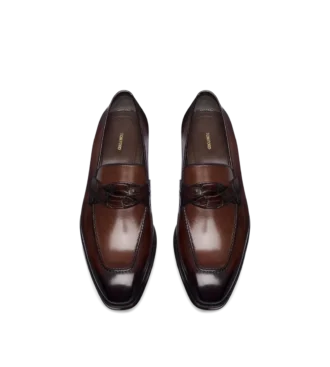 Burnished Leather and Alligator Elkan Twisted Band Loafer