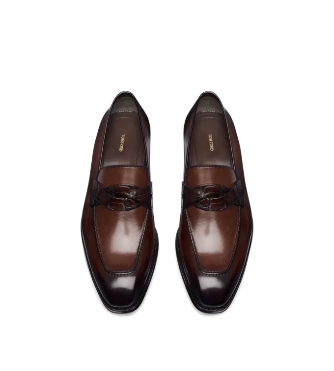 Burnished Leather and Alligator Elkan Twisted Band Loafer Burnished Leather and Alligator Elkan Twisted Band Loafer