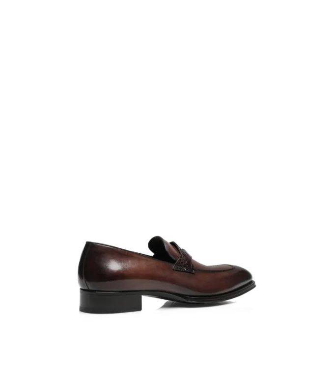 Burnished Leather and Alligator Elkan Twisted Band Loafer Burnished Leather and Alligator Elkan Twisted Band Loafer