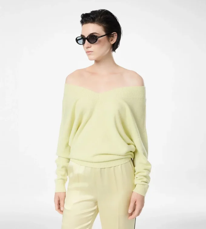 Cashmere Off the Shoulder V-Neck Knit
