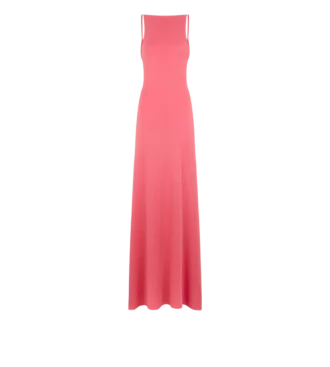 Cashmere Silk Long Slash Neck Dress with Open Back