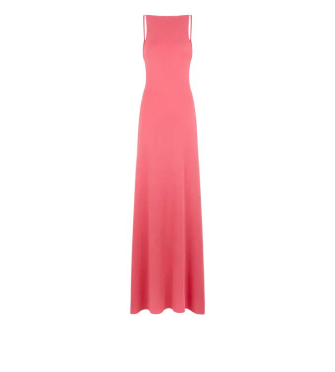 Cashmere Silk Long Slash Neck Dress with Open Back
