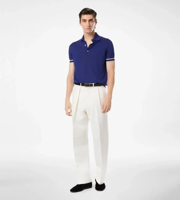 Contrast Piping Cashmere Silk Polo