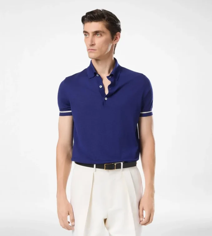 Contrast Piping Cashmere Silk Polo