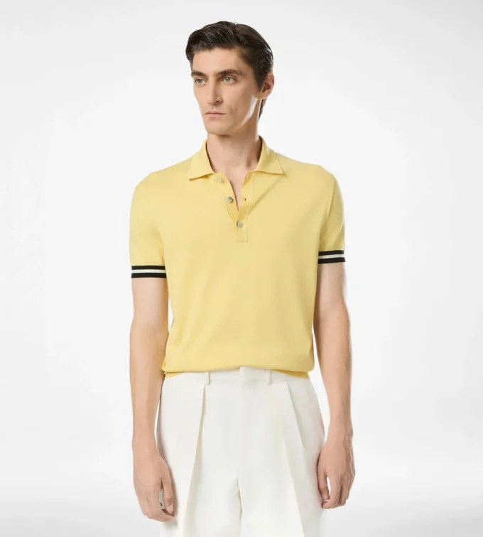 Contrast Piping Cotton Silk Polo
