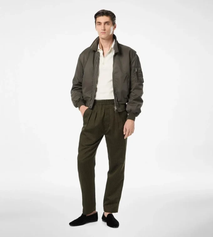 Cotton Silk Bengal Stripe Pleated Lounge Pant