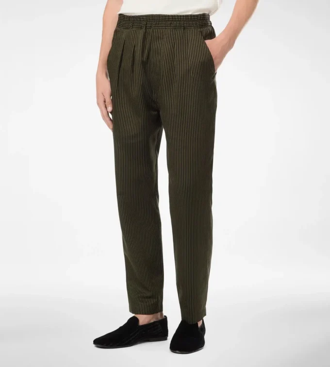 Cotton Silk Bengal Stripe Pleated Lounge Pant
