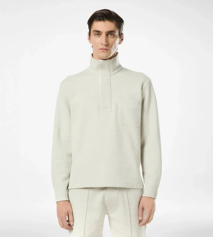 Cotton Silk Cashmere Half Button Pullover
