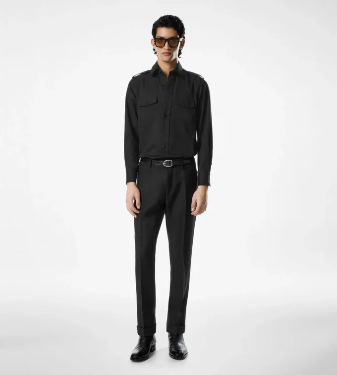 Cotton Silk Faille Military Shirt
