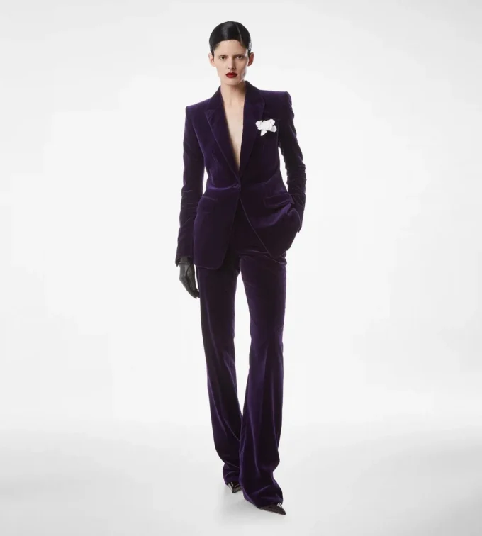 Cotton Velvet Tailored Straight Pants
