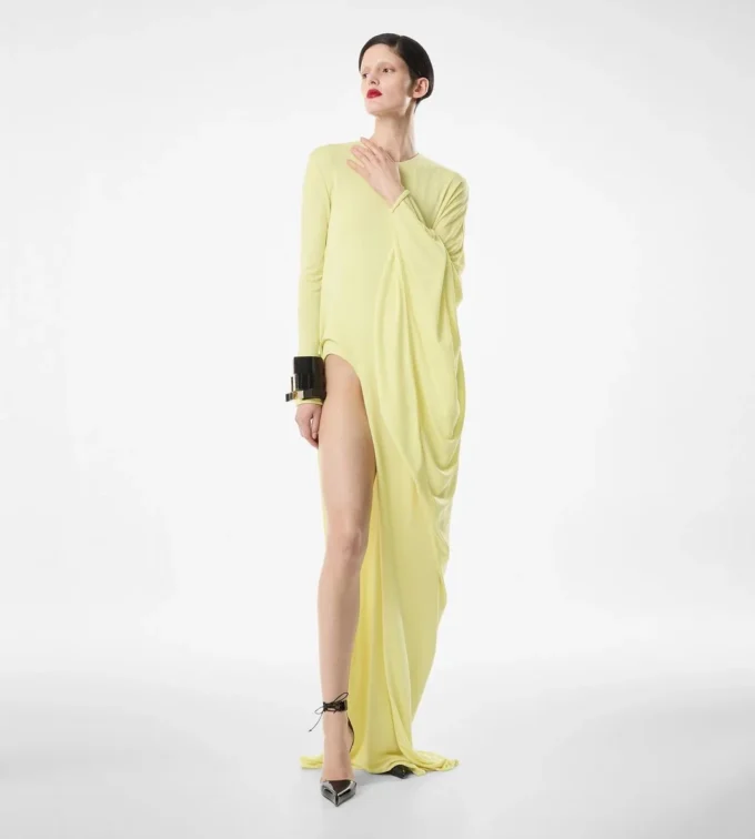 Crepe Jersey Long Sleeve Evening Dress
