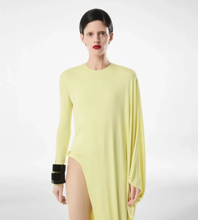 Crepe Jersey Long Sleeve Evening Dress