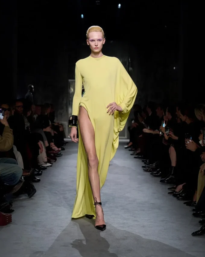 Crepe Jersey Long Sleeve Evening Dress