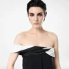 Crepe Satin Draped Asymmetric Evening Dress