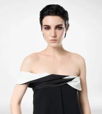 Crepe Satin Draped Asymmetric Evening Dress