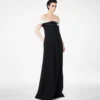Crepe Satin Draped Asymmetric Evening Dress