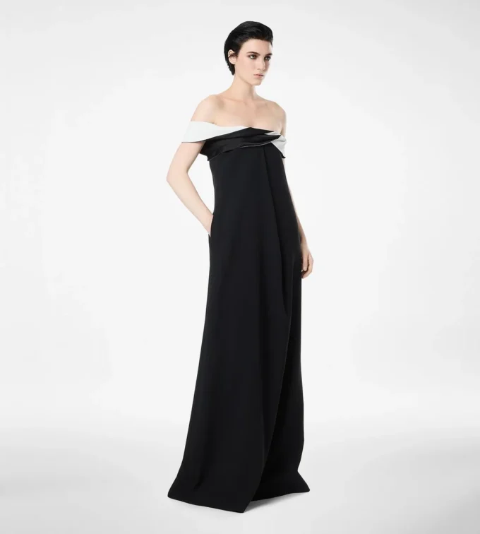 Crepe Satin Draped Asymmetric Evening Dress