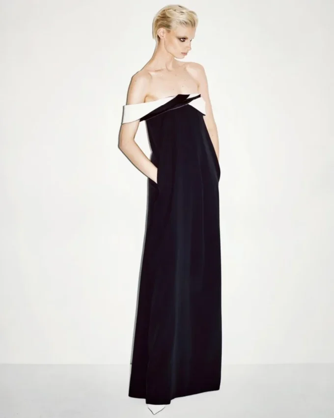 Crepe Satin Draped Asymmetric Evening Dress