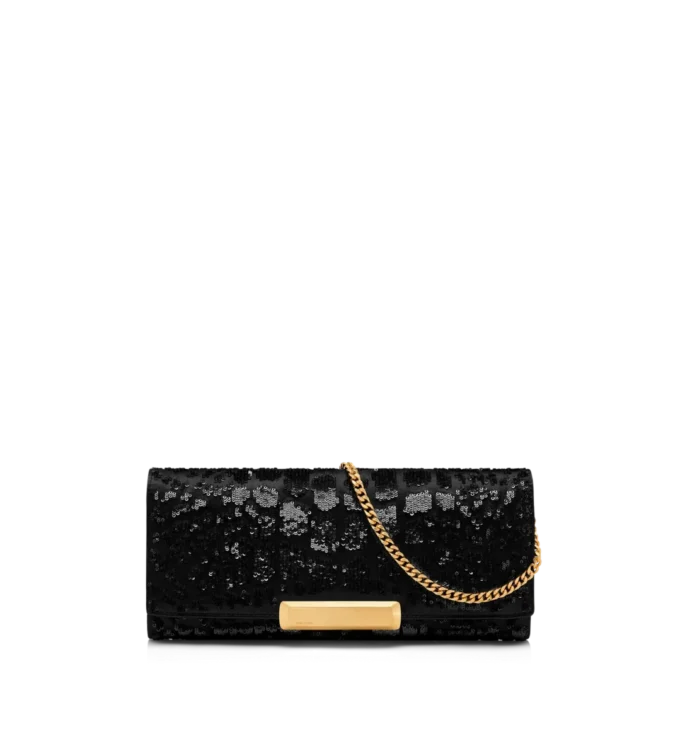 Croc-Effect Sequin Embroidery Bar Clutch