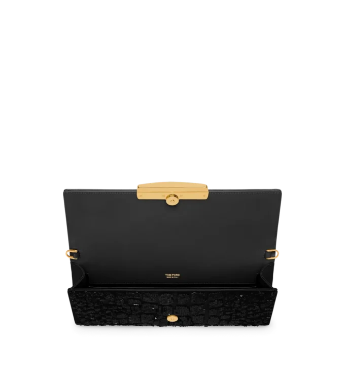 Croc-Effect Sequin Embroidery Bar Clutch