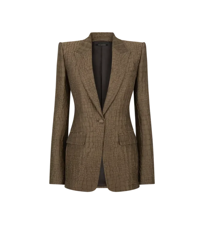 Croco Jacquard Single Breasted Peak Lapel Jacket Croco Jacquard Single Breasted Peak Lapel Jacket