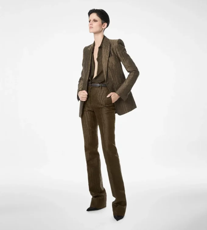 Croco Jacquard Single Breasted Peak Lapel Jacket Croco Jacquard Single Breasted Peak Lapel Jacket