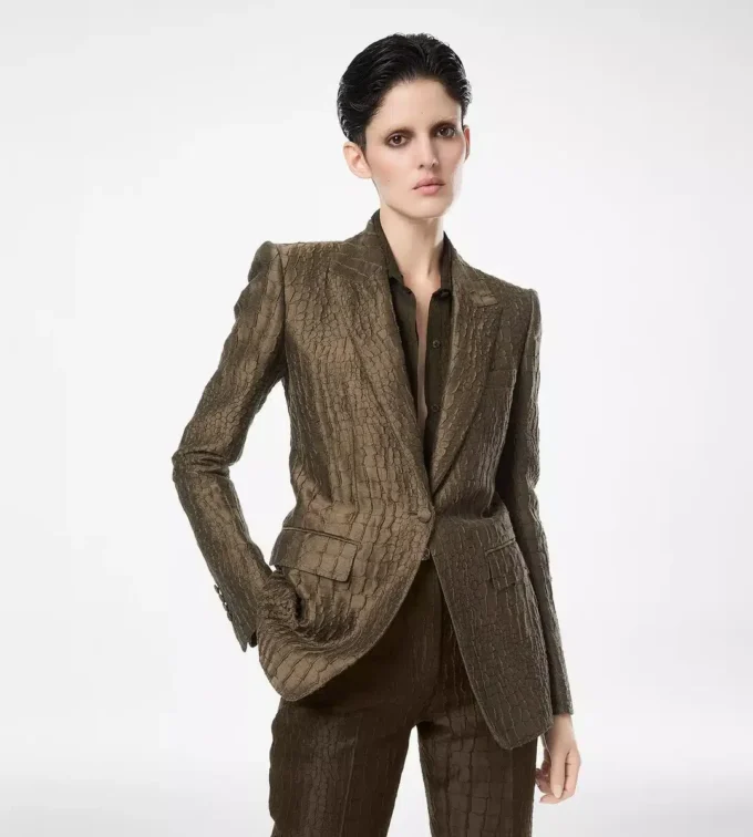 Croco Jacquard Single Breasted Peak Lapel Jacket Croco Jacquard Single Breasted Peak Lapel Jacket