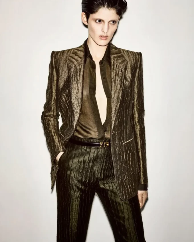Croco Jacquard Single Breasted Peak Lapel Jacket Croco Jacquard Single Breasted Peak Lapel Jacket