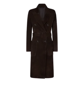 Double Breasted Belted Suede Coat
