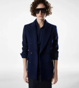 Double Breasted Jacket with Leather Undercollar