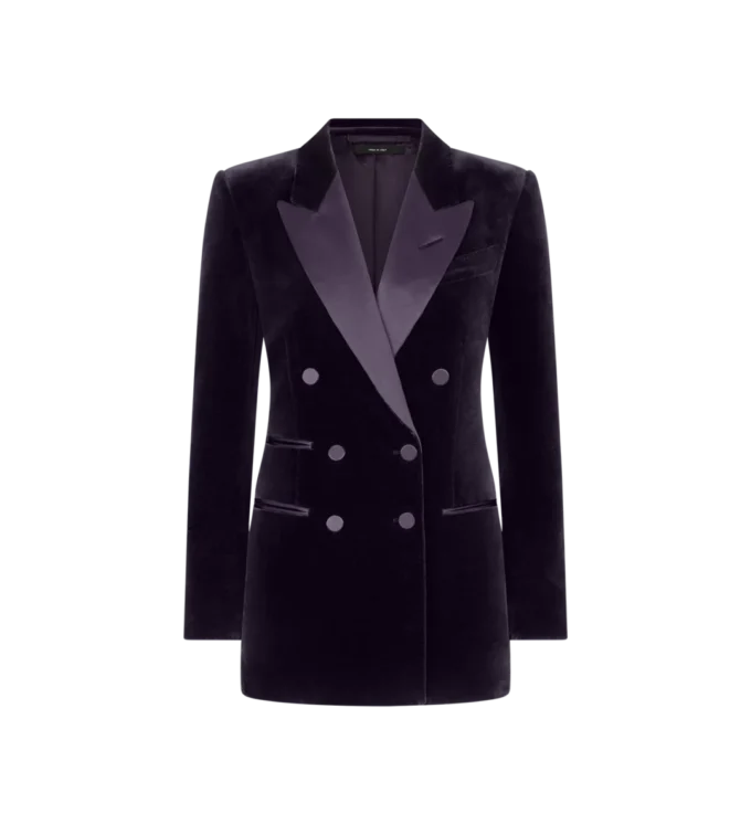 Double Breasted Peak Lapel Velvet Tuxedo Jacket