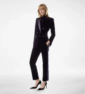 Double Breasted Peak Lapel Velvet Tuxedo Jacket