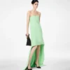 Double Georgette Stretch Silk Asymmetric Strapless Cocktail Dress