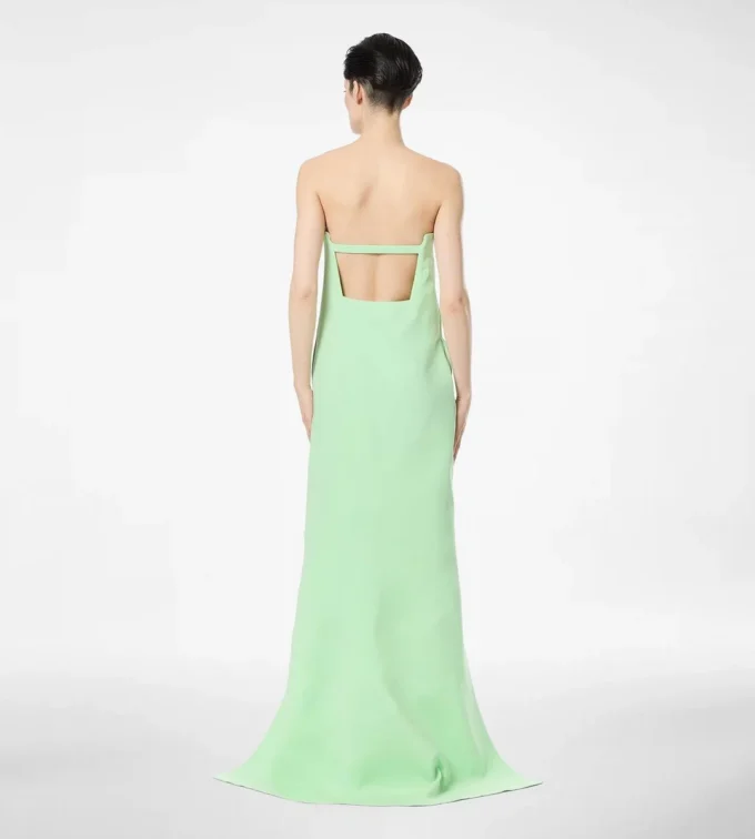 Double Georgette Stretch Silk Asymmetric Strapless Cocktail Dress